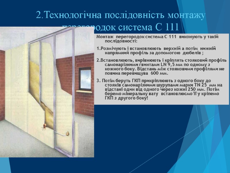 2.Технологічна послідовність монтажу перегородок система С 111  Монтаж  перегородок система С 111